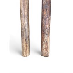 Matched pair of 19th century hardwood architectural columns with carved capitols, column diameter 18cm