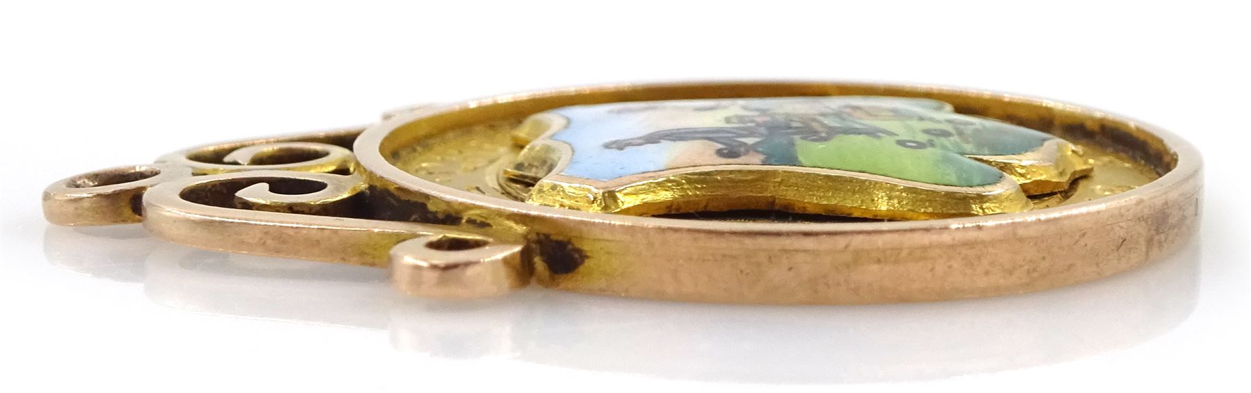 Early 20th century 9ct gold enamel bowling medallion, Birmingham 1926