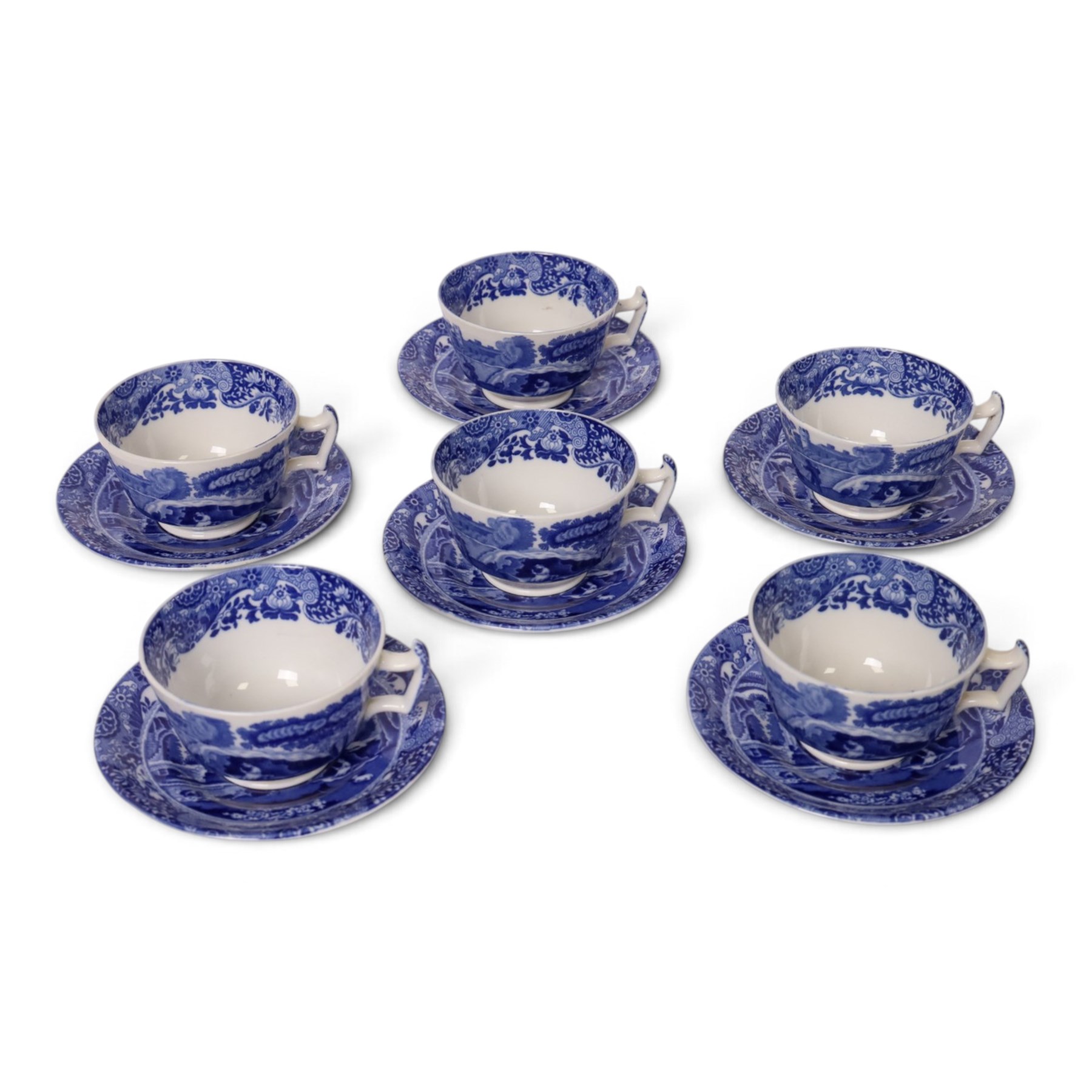 Spode Italian pattern tea service, comprising milk jug, sucrier, eight side plates, cake plate, six cups and saucers