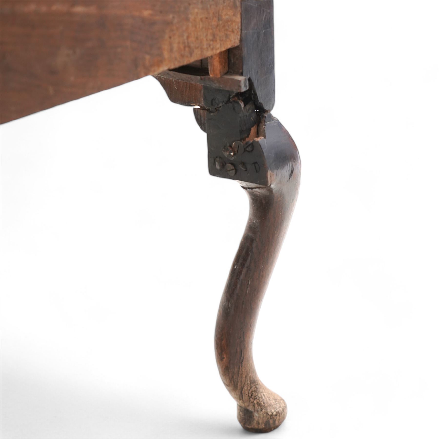 Georgian oak livery cupboard, projecting cornice over panelled front with mahogany bandings, enclosed by two doors, the base fitted with three drawers over shaped apron and cabriole supports 