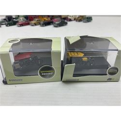 Over forty 1:76 scale die-cast models of cars and commercial vehicles; some boxed; and eight small scale models of motorcycles; all unboxed