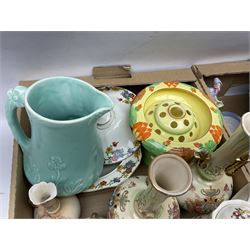 Royal Worcester miniature loving cup, Royal Doulton Wendy figure HN 2109, Lladro dish, two Giuseppe Armani figures, Staffordshire style figural vase, Crown Devon Fieldings blush ivory ewers and twin handled vases, Villeroy & Boch, Royal Doulton, Carlton Ware, Masons ironstone, other ceramics, teawares etc in four boxes