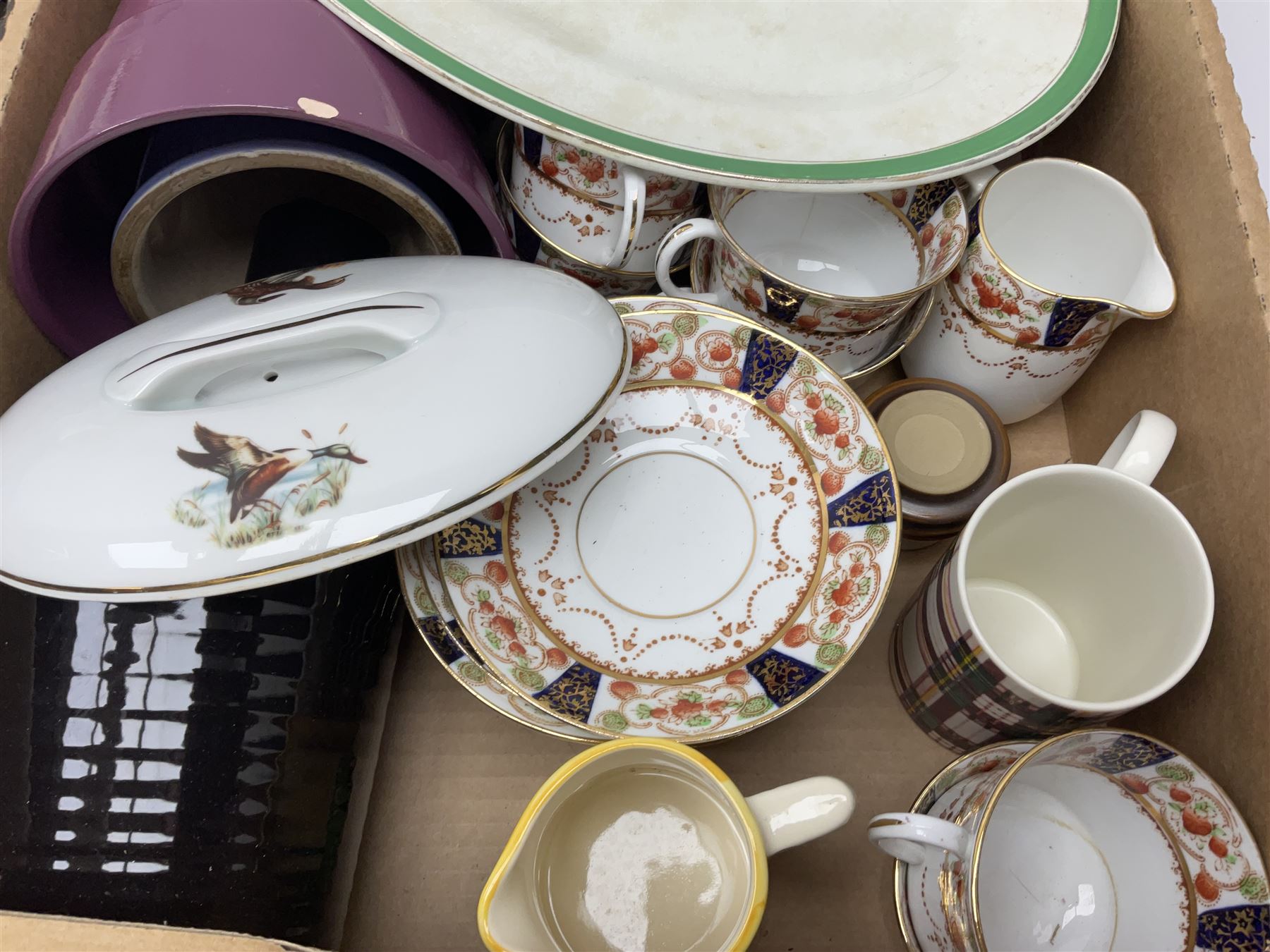 Four large meat platters, Royal Worcester Bunnykins mug and a large collection of other ceramics, including vases, dinner plates, teawares, etc, in five boxes 