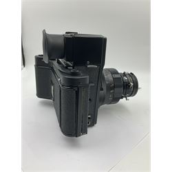 Mamiya Universal camera body, serial no. A87210, with 'Mamiya - Sekor P 1:4.7 f=127mm' lens, serial no. 31476 and Mamiya 6x9 roll film adapter