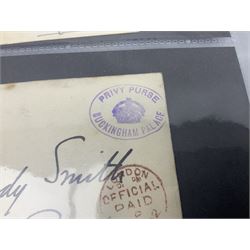 Postal history including air mail, telegrams, covers with 'Privy Purse Buckingham Palace' stamp, first day covers etc, housed in two ring binder folders