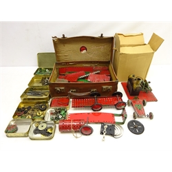 Mamod stationary engine with a quantity of Meccano in a leather case  