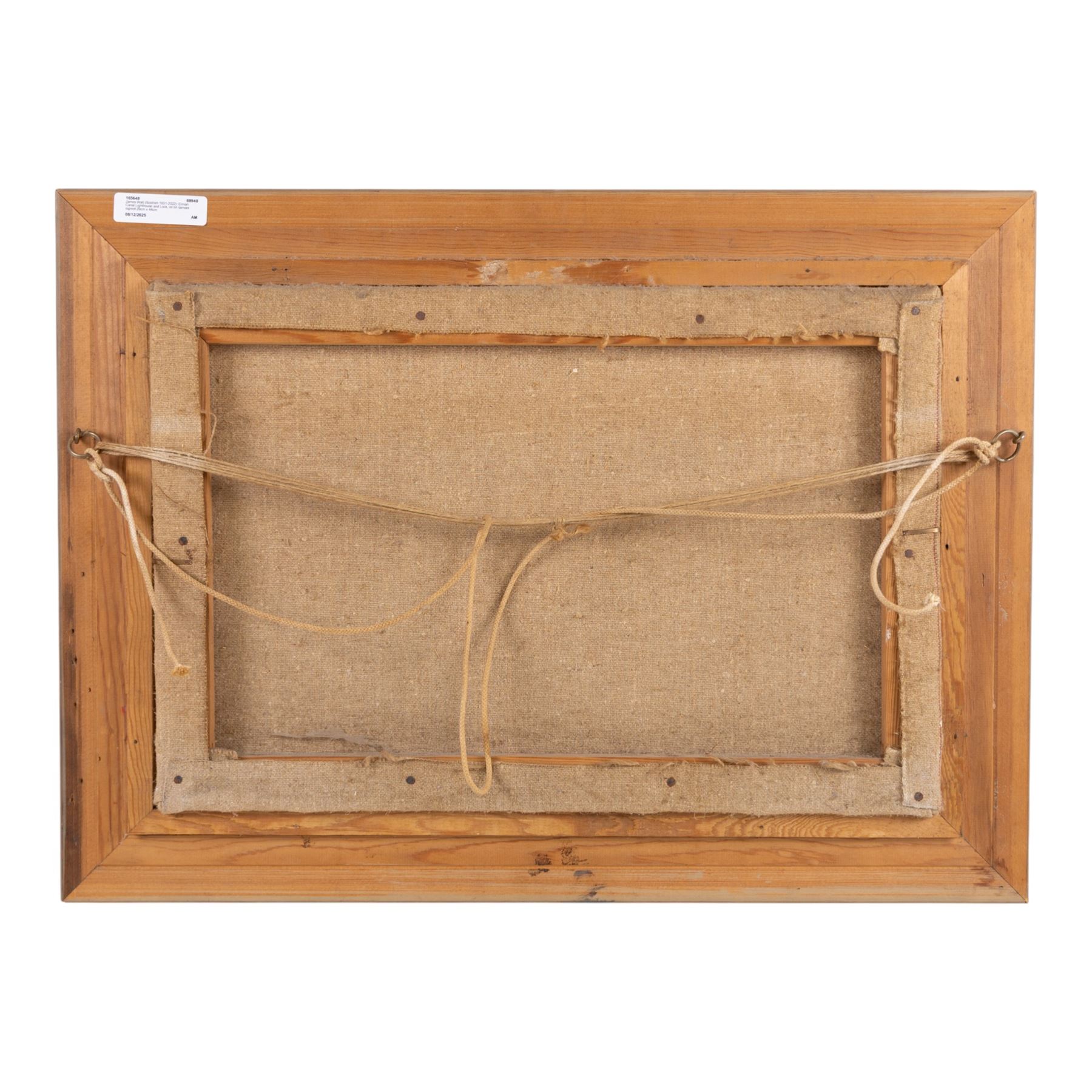 James Watt (Scottish 1931-2022): Crinan Canal Lighthouse and Lock, oil on canvas signed 29cm x 44cm 