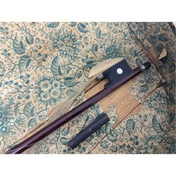 Czechoslovakian violin c1920 with 36cm two-piece maple back and ribs and spruce top, bears label 'Copy of Antonius Stradivarius Made in Czechoslovakia' L59cm; in carrying case; 1950s Czechoslovakian violin; and 195os Czechoslovakian three-quarter size violin; both cased (3)