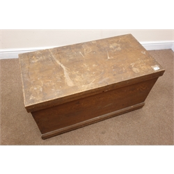  Victorian scumbled pine blanket box, hinged lid enclosing interior candle box, W94cm, H50cm, D49cm  