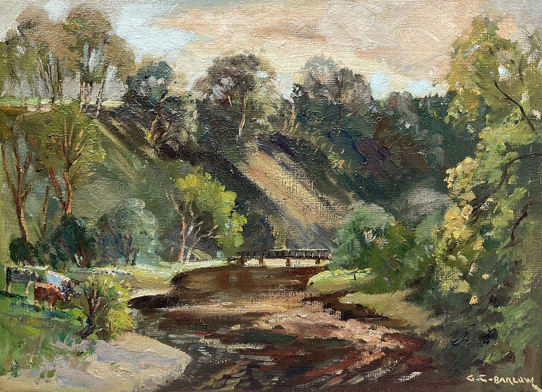 Gordon Clifford Barlow (British 1913-2005):  'Early Autumn - Bolton Abbey', oil on board 29cm x 39cm 