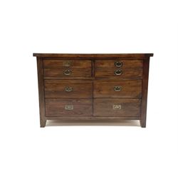 Stained pine chest, six graduating drawers, stile supports 