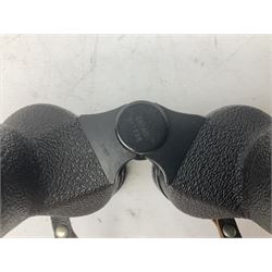 Nine cased pairs of binoculars to include Lieberman & Gortz 12x50, Frank Nipole 8x56, Uniscope, Hoya mark II 8x40, Porst 8x56 etc