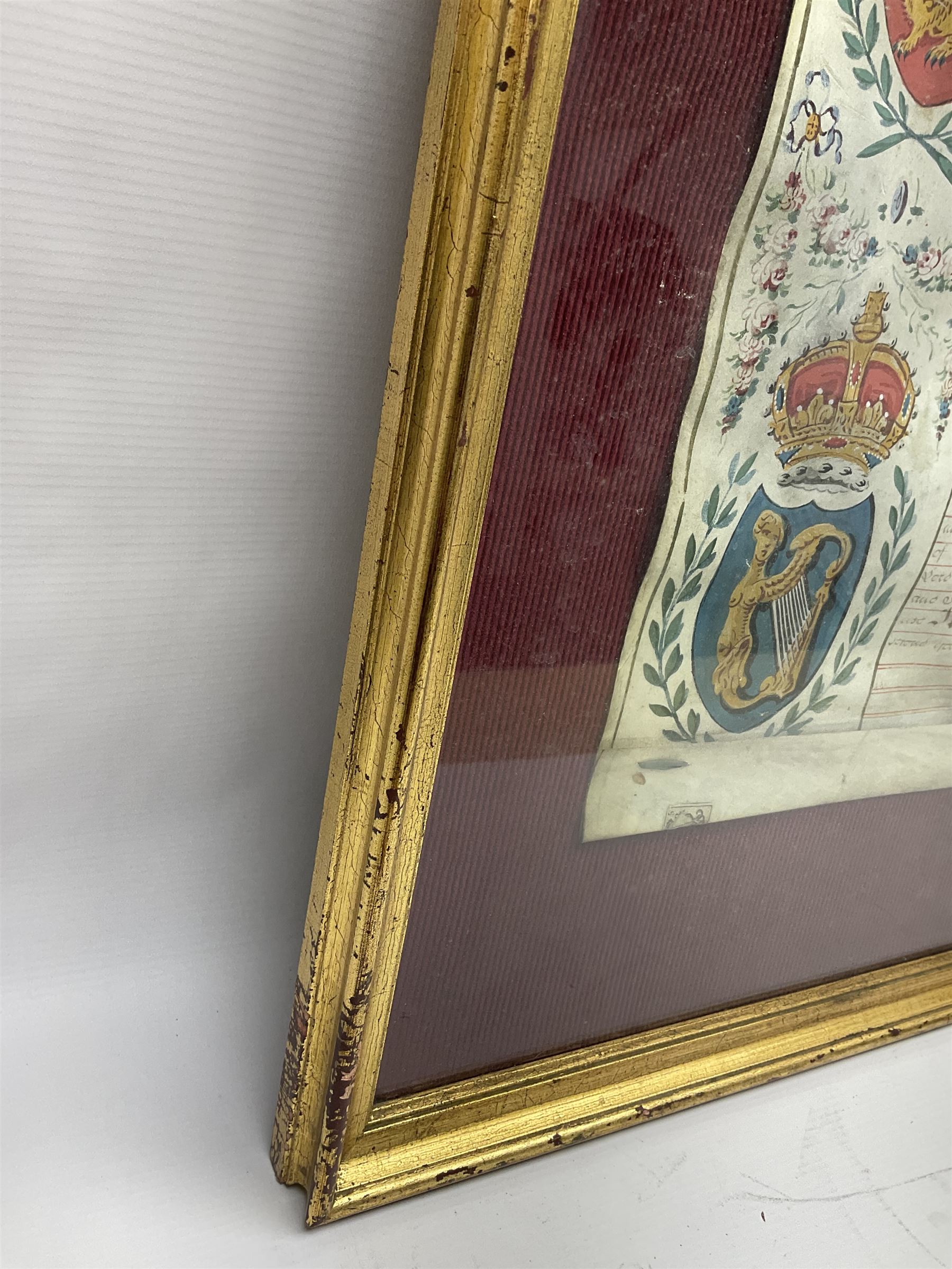 Large 18th century framed and glazed Indenture for King George III to George Rivers, Lord Rivers of Straths Saye, including frame H92.5cm L107.5cm