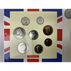 The Royal Mint United Kingdom 1992 brilliant uncirculated coin collection, including dual dated 1992/1993 EEC fifty pence coin, in card folder
