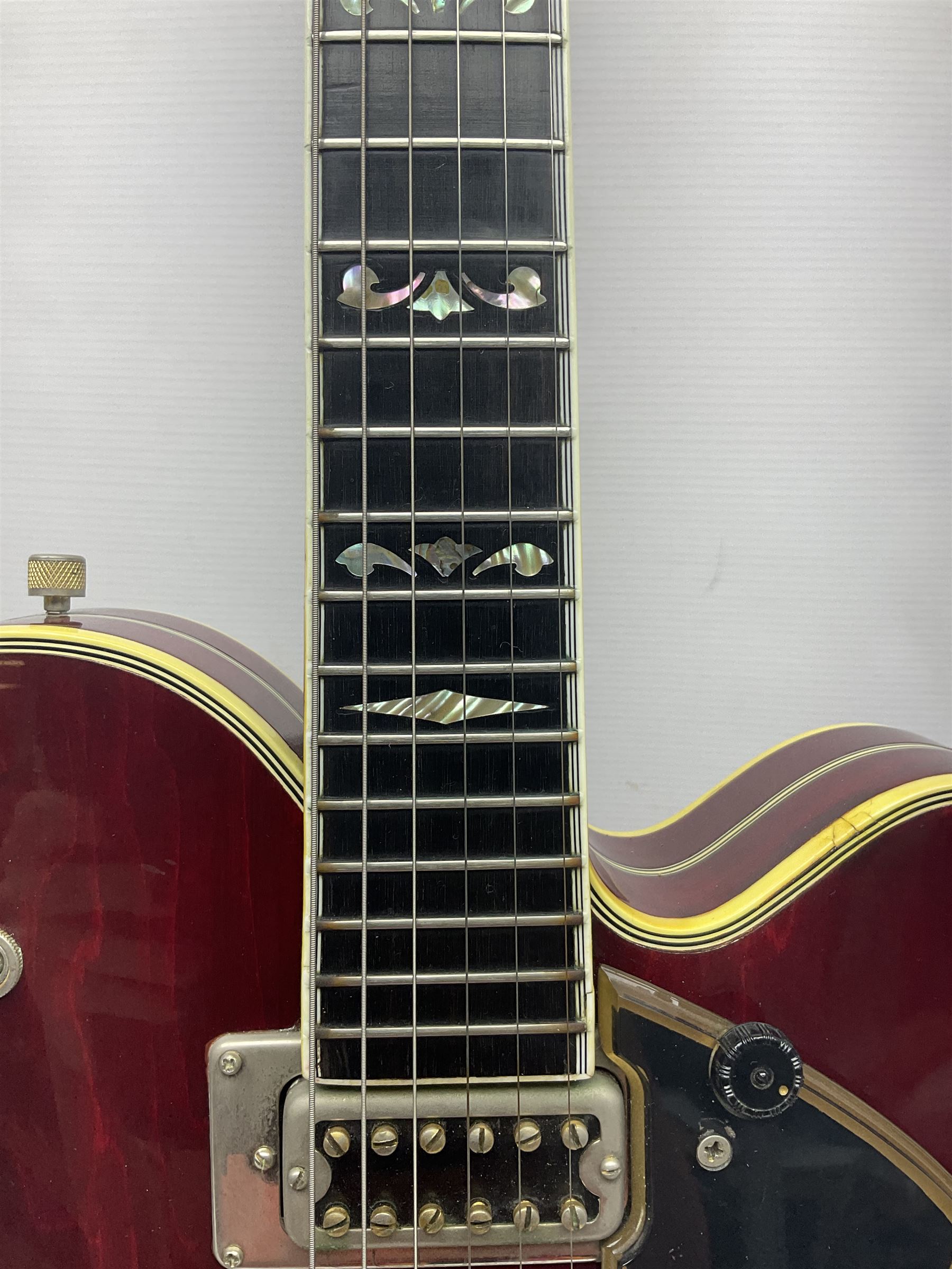 American Gretsch Super Chet semi-acoustic guitar, 1960s/70s, with 'pots' on scratch plate, serial no.5 2071, L111cm overall;  in original hard carrying case  