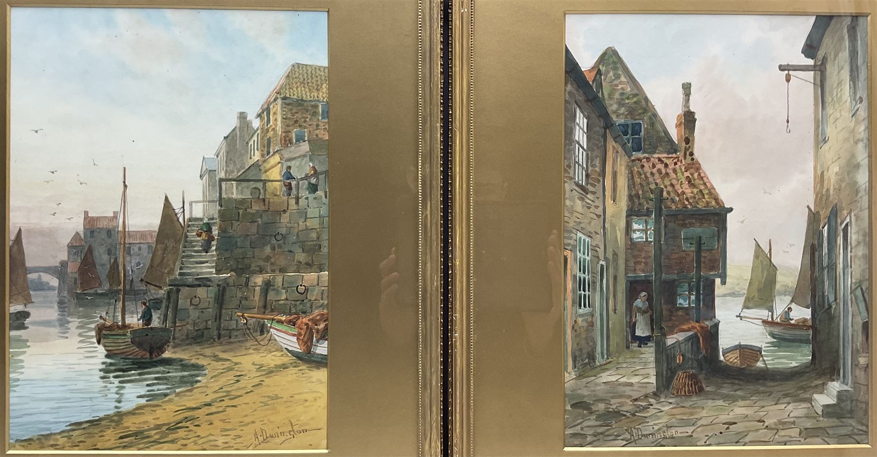 Albert Dunnington (British 1860-1928): Tin Ghaut and Whitby Harbour, pair watercolours signed 35cm x 25cm (2)