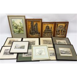 Various prints and Arthur Osbourne ivorex plaques etc, in one box 