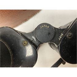 Pair of Lemaire Fabi of Paris mother of pearl opera glasses, together with Ajax 10 x 50 Ajax binoculars, four wooden planes, mining lamp and clay pipe 