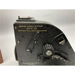 Mid-20th century H. Hughes & Son Ltd. London Marine Bubble Sextant, serial no.166, with black crackled finish, in fitted wooden carrying case bearing label 7/7/50 and associated paperwork; both instrument and box inscribed to Captain Paul Adaolsteinsson (of Grimsby)