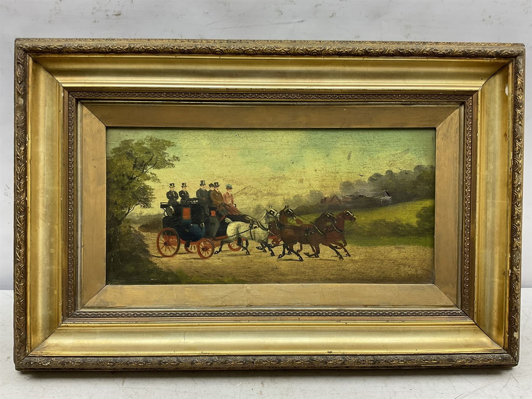 Philip Henry Rideout (British 1842-1920): Coaching Scenes, set of four oils on canvas signed 19cm x 40cm (one a/f) (4)