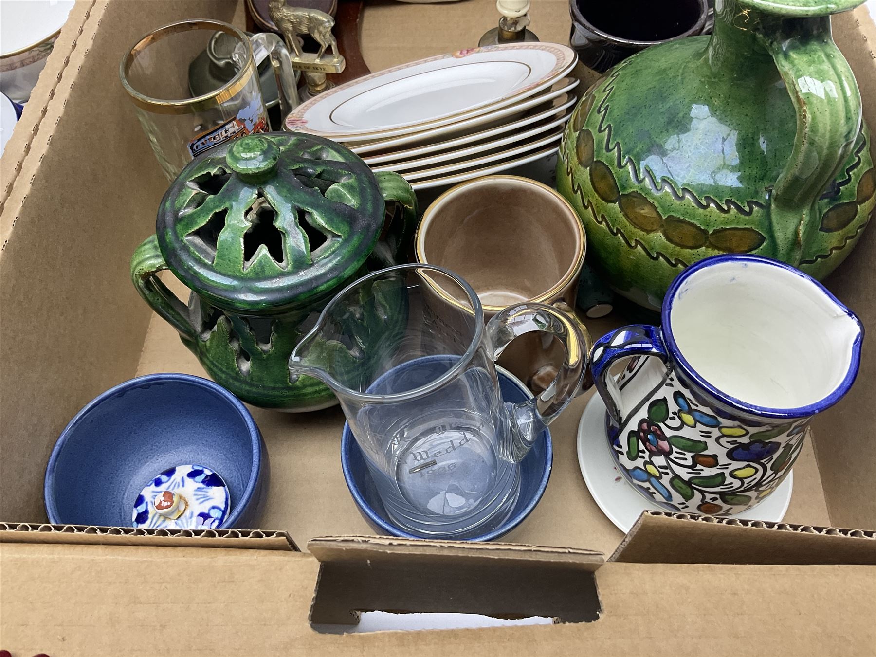 Royal Doulton Darjeeling pattern tea set for six, comprising teacus, saucers, dessert plates, milk jug and sucrier, together with other ceramics and collectables, in two boxes