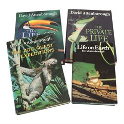 Four signed Sir David Attenborough books, comprising The Private Life of Plants, The Life ...