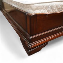 Barker & Stonehouse - mahogany 3' sleigh bed with mattress, scrolled panelled headboard, lower moulded edge on bracket feet