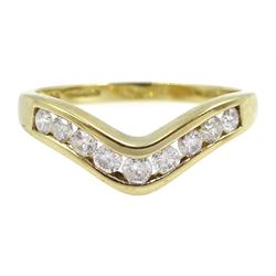 9ct gold diamond channel set wishbone ring, hallmarked, total diamond weight 0.50 carat