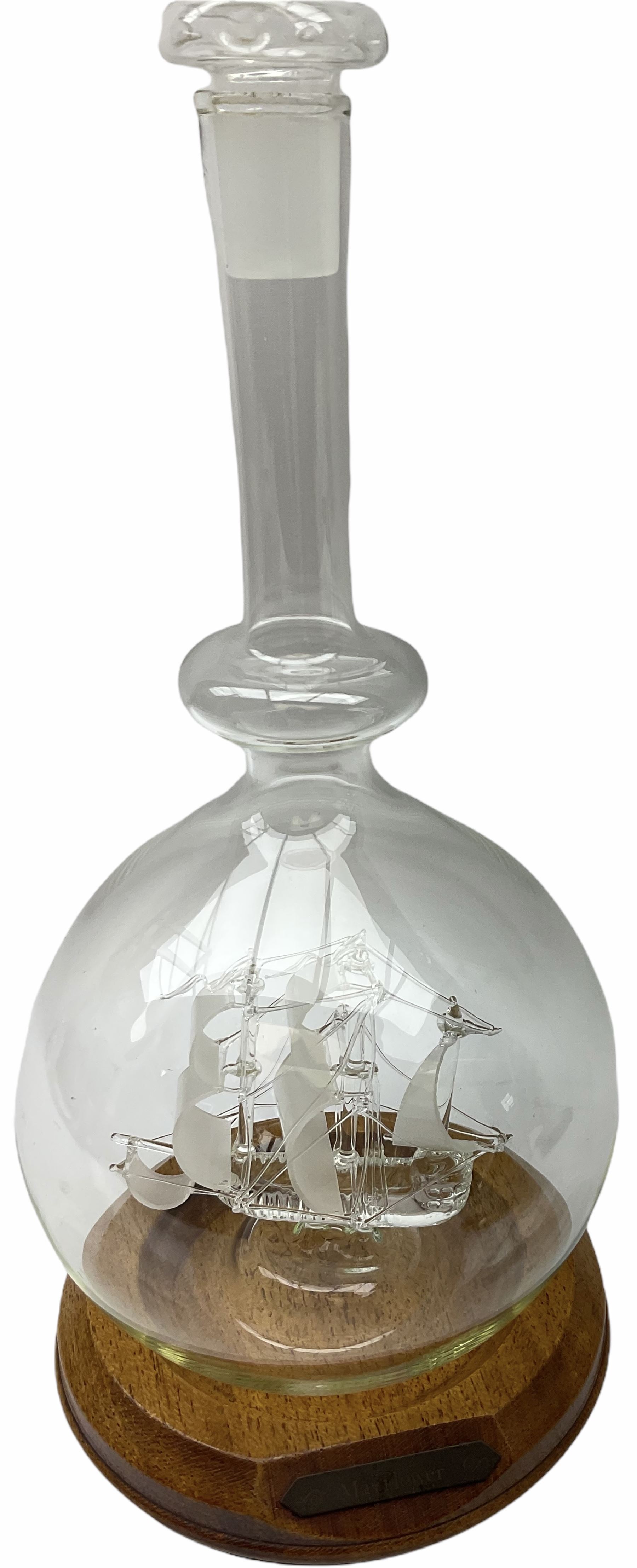 Lichfield glass sculpture, ship in a bottle H31.5cm together with The discovery of America commemorative compass, a quartz mantel clock and a selection of other collectables. 