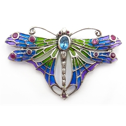  Plique-a-jour and stone set silver butterfly pendant/brooch, stamped 925   