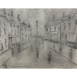 Attrib. Laurence Stephen Lowry RBA RA (Northern British 1887-1976): 'Street Scene', pencil signed and dated 1951, titled in the margin, inscribed in a later hand verso 19cm x 24cm (unframed)
