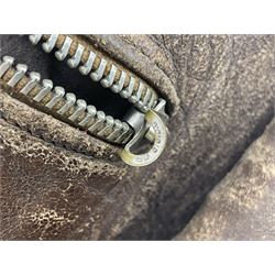 German Luftwaffe Hartmann leather jacket with tartan pocket linings, pocket zip pulls marked 'Eclair Bte.S.G.D.G.'