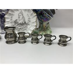 Nao figure of a lady '1042', commemorative Queen Victoria plate, pewter measures, Edinburgh crystal decanter with thistle decoration, Wood and Sons limited edition figure commemorating 150 years of the R.N.L.I numbered 321 of 5000 and a cockerel figure