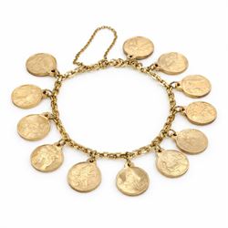 14ct gold 'The Twelve Months of Love' charm bracelet by Franklin Mint, hallmarked, with certificate