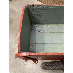 Painted timber hand cart on cast iron wheels