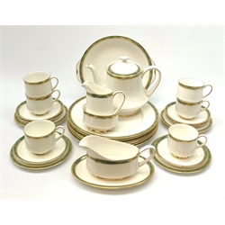 Paragon Elgin pattern dinner and teawares, comprising teapot, six teacups and six saucers, milk jug, open sucrier, six side plates, six dinner plates, sandwich plate, and sauce boat and stand. 