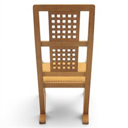 Mouseman - oak rocking chair, high lattice back, carved Mouse signature, by Robert Thompson's of Kilburn