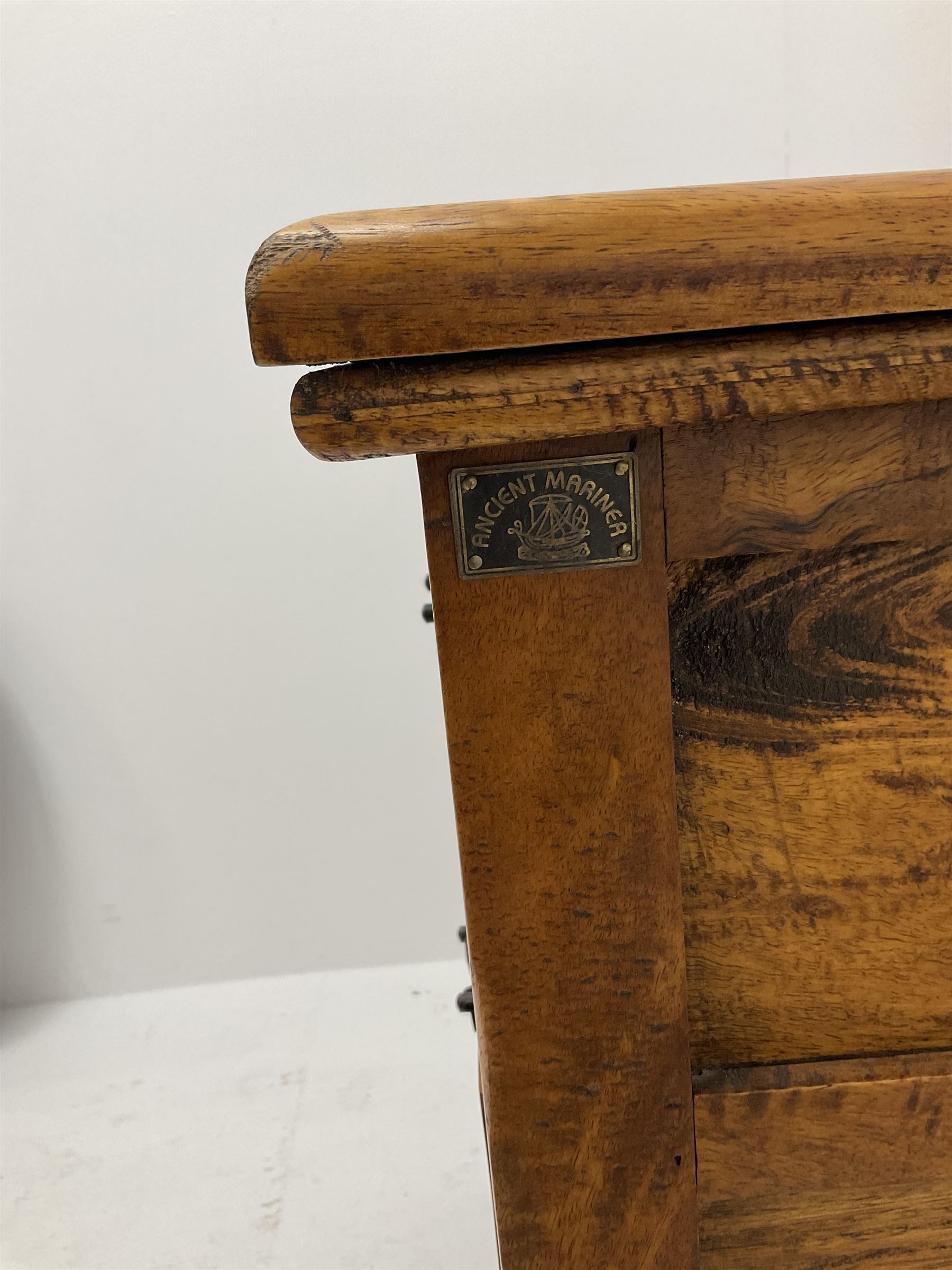 Ancient Mariner - hardwood side table, rectangular top over two short and one long drawer, turned supports joined by undertier