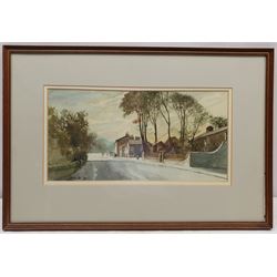 Joseph Pighills (British 1902-1984): 'The Main Street Lothersdale', watercolour signed and dated '80, with Bradford Art Gallery exhibition catalogue verso Cat. No.30, 19cm x 37cm