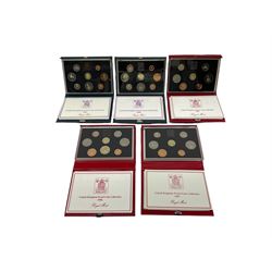 Five Royal Mint United Kingdom proof coin collections dated 1983, 1984, 1985, 1986 and 1987, all cased with certificates