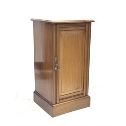 *Late Victorian walnut bedside cabinet, moulded top over single panelled door with moulded frame, on plinth base, W37cm, H71cm, D35cm