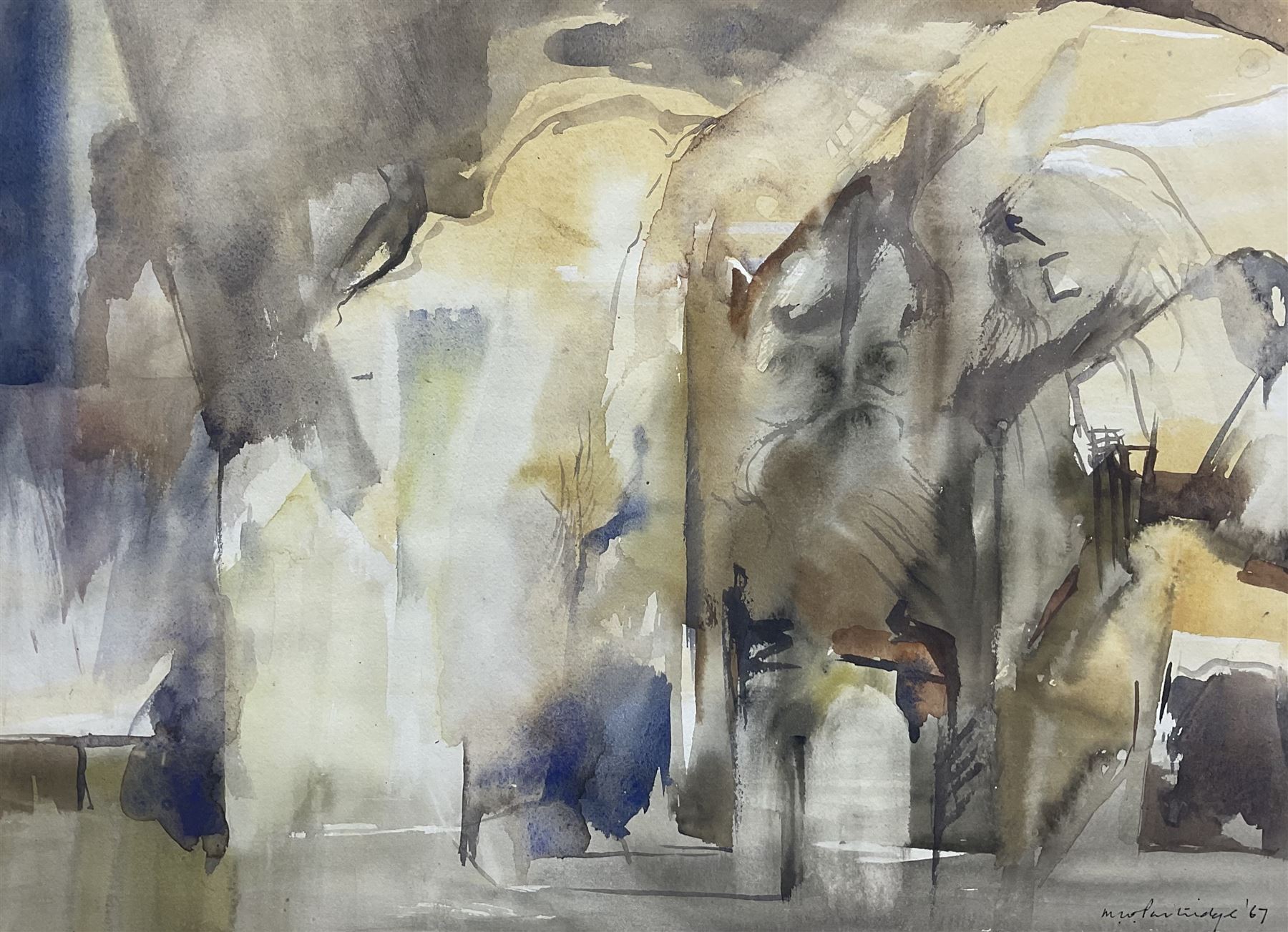 Maurice William Partridge (British 1913-1973): Abstract Cityscape, watercolour signed and dated '67, 28cm x 38cm 