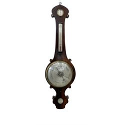 Late 19th century rosewood mercury barometer retailed by G Warners Clerkenwell, with a 10” dial silvered register signed by the Italian maker D Fagioli & son, with hygrometer, level bubble and spirit thermometer, brass recording hand and steel indicating hand.
Mercury tube with counterweights and pulleys intact. Mercury present.