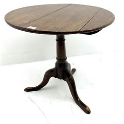 19th century oak low circular tripod table, turned column

