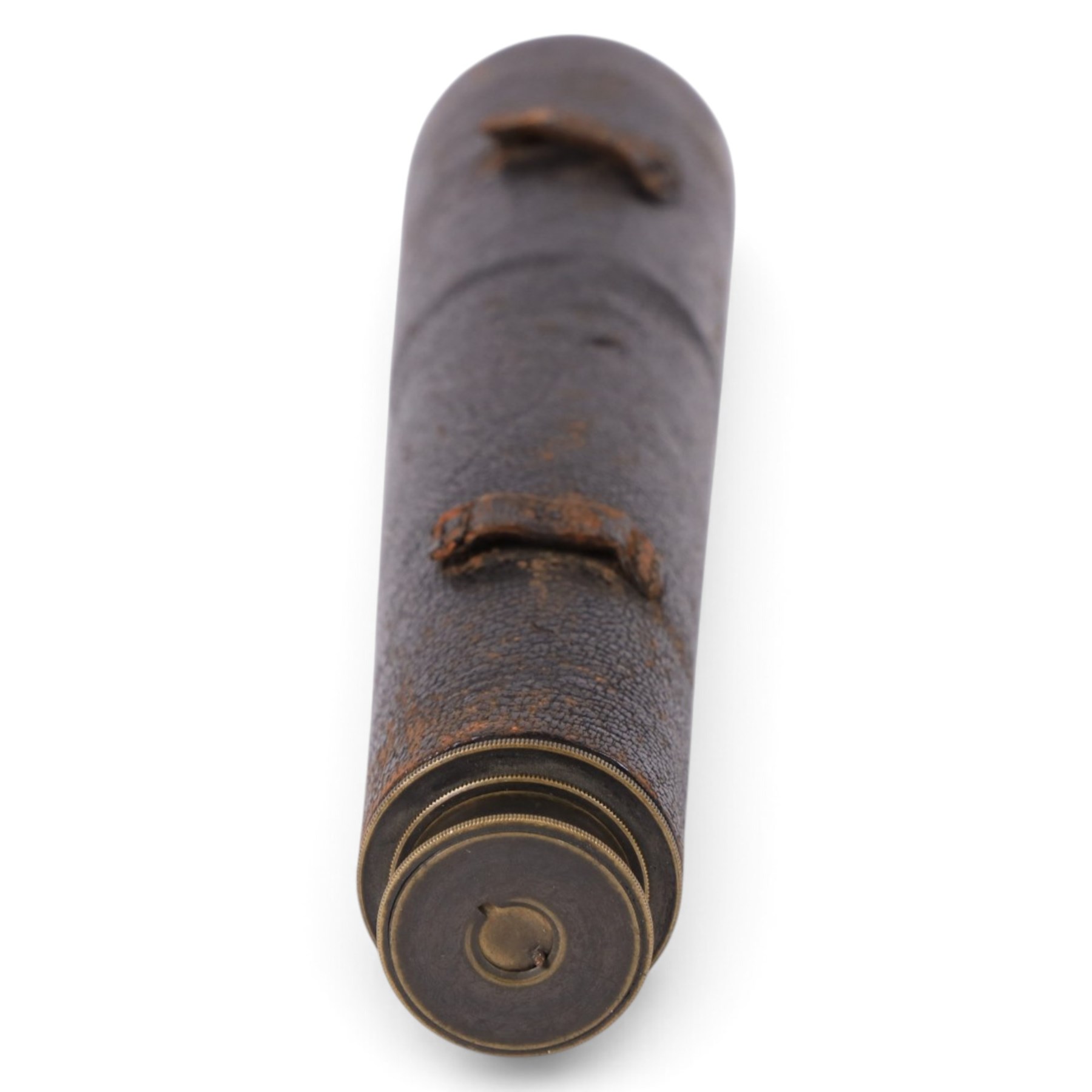 19th century two-draw brass and leather telescope, inscribed 'Captn Stephens J.N.' and 'West 92 & 93 Fleet Street London', total length 54cm