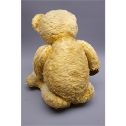  1940s large plush covered teddy bear with applied eyes, stitched nose and mouth, revolving head, jointed limbs and growler mechanism H63cm  