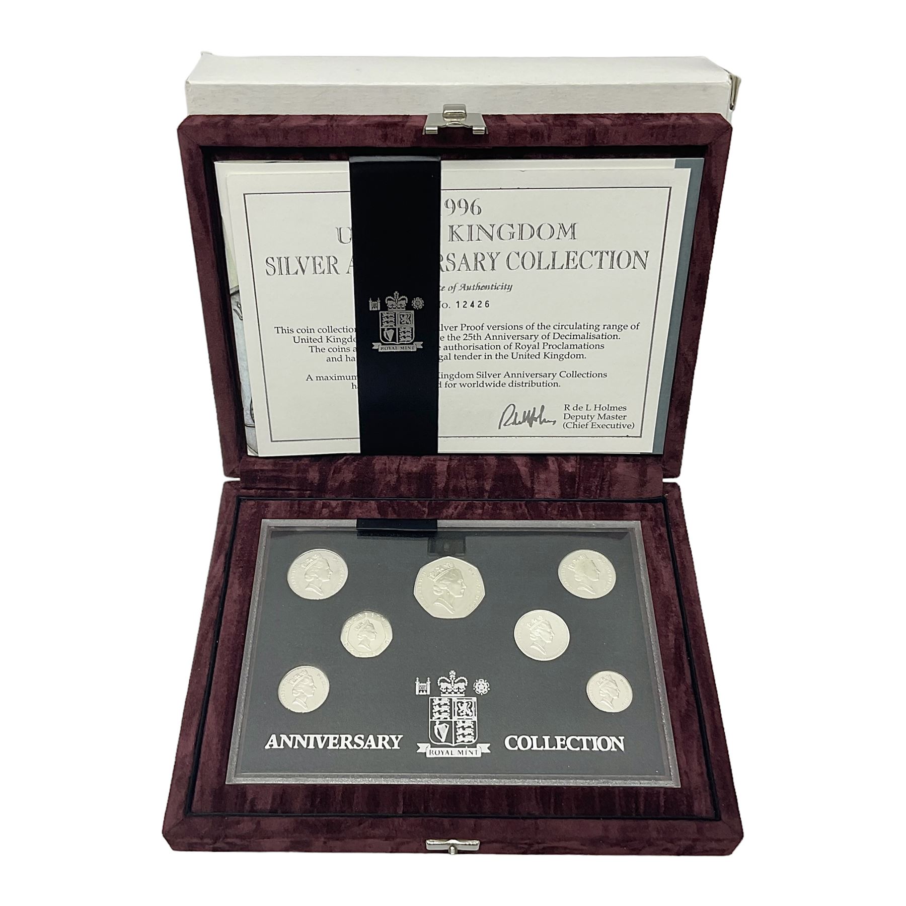 The Royal Mint United Kingdom 1996 silver proof anniversary coin collection, number 12426, cased with certificate 