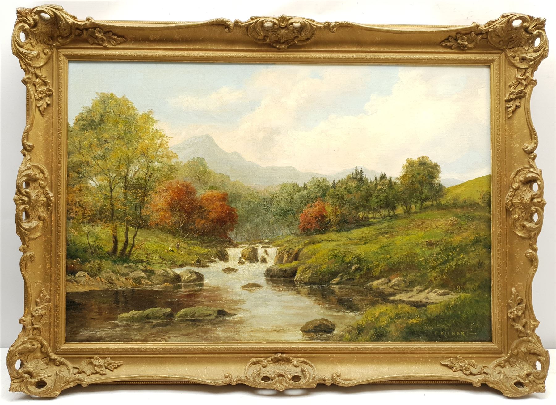 P Kilner (British 20th century): Upland River Landscapes, pair oils (one on canvas, one on board) signed 50cm x 75cm (2)