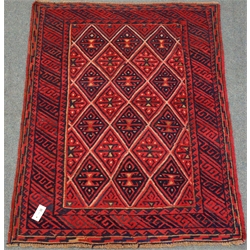  Gazak red ground rug, repeating border, 140cm x 111cm  