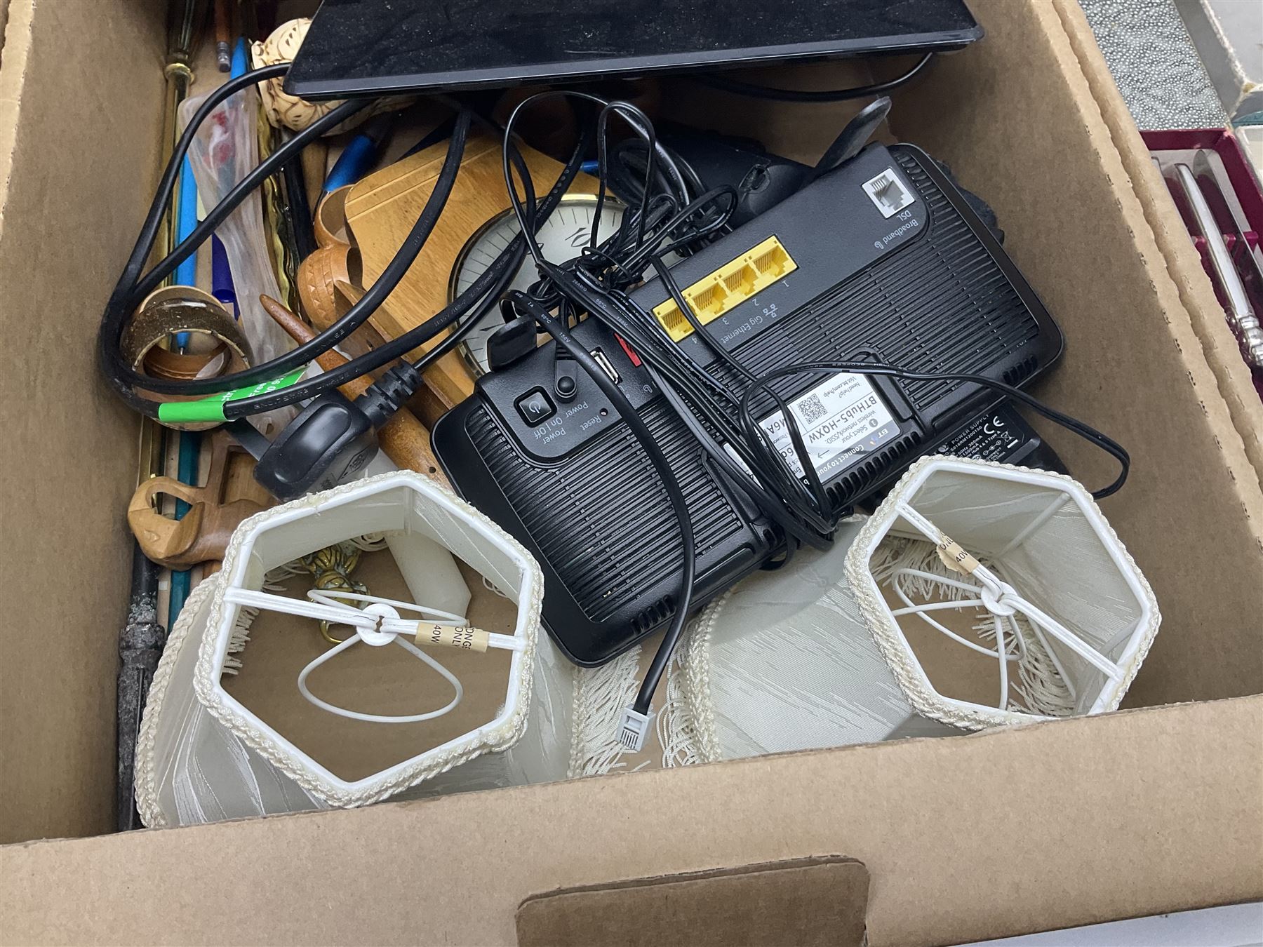 Quantity of silver plated and other metal ware to include Community cutlery and brass, together with Polaroid tv etc in three boxes